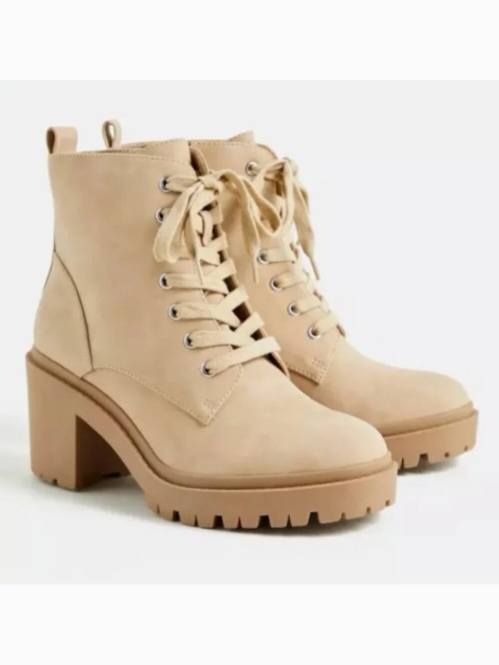Tan Beige Chunky Faux Suede Lace-Up Hiker Bootie - Size 7 Wide Width
